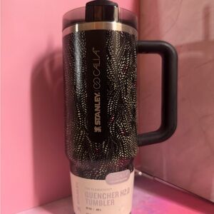 Stanley Black Tumbler with Pink and White Speckle Pattern